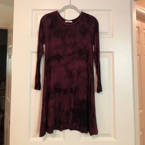 Burgundy tie dye long sleeve dress!